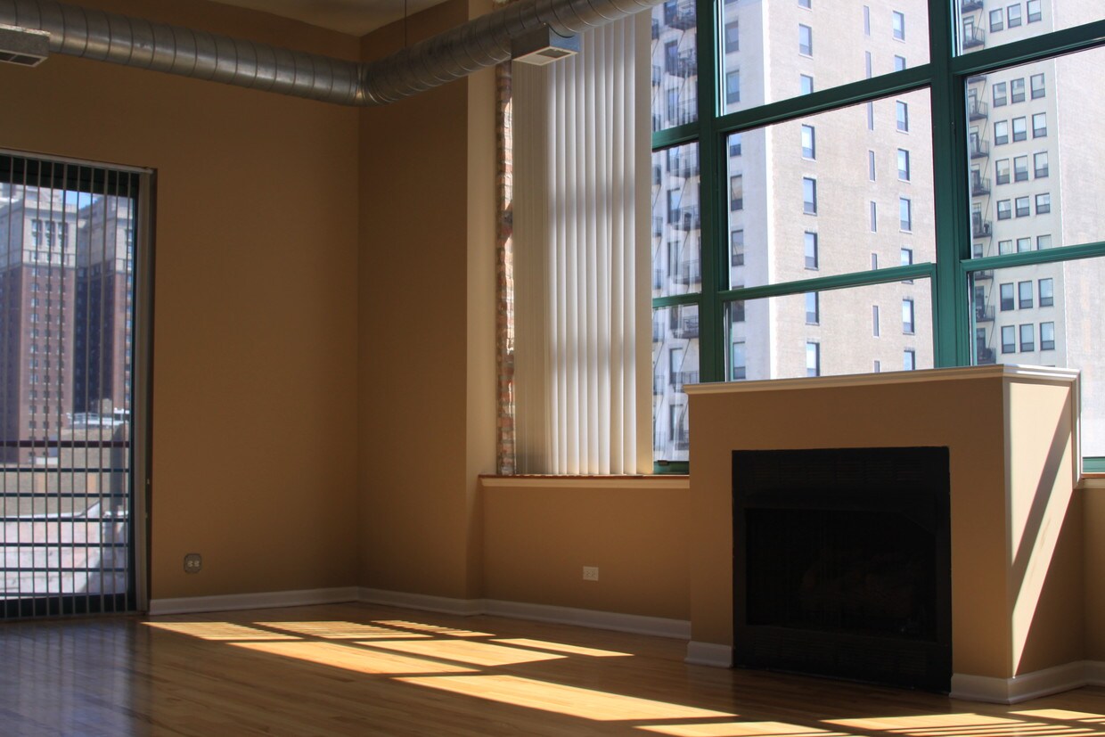 living room window and fireplace - 1020 S Wabash Ave