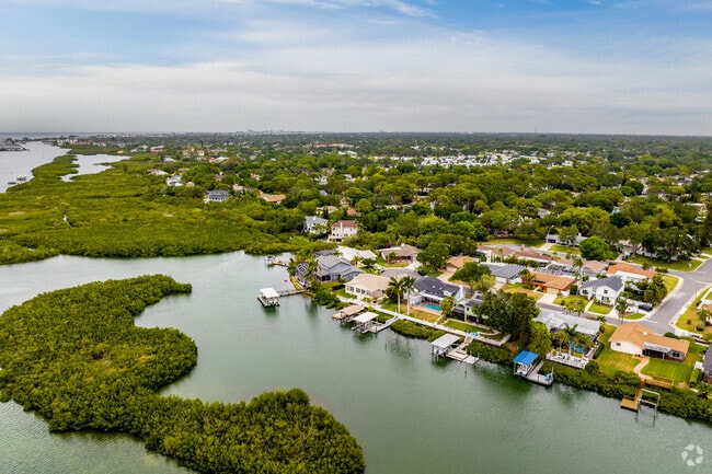 Aerial view of the waterfront homes in the Bayhaven neighborhood.