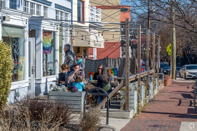 Sit outside on a warm day at Roscoe's Pizzeria in Takoma Park.