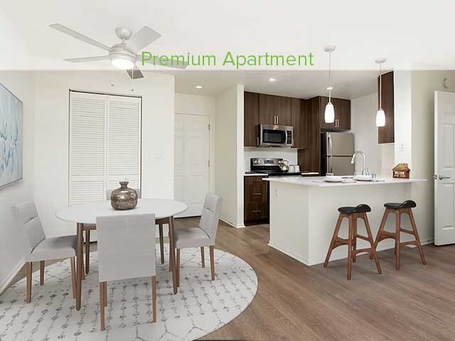 Eaves Seal Beach Apartments Ca Premium Apartment Kitchen And Dining Area With Hard Surface Vinyl Plank Flooring Eaves Seal Beach