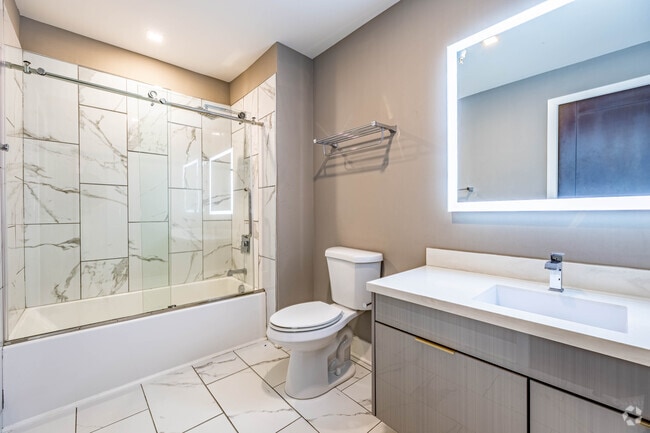 2BR, 1BA - 938SF - Primary Bathroom - The Huffman at The Fire Blocks District