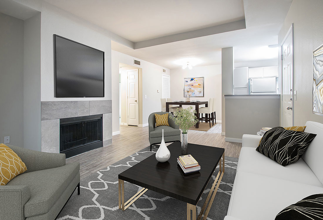 Living Room with Fireplace - The Wyndham