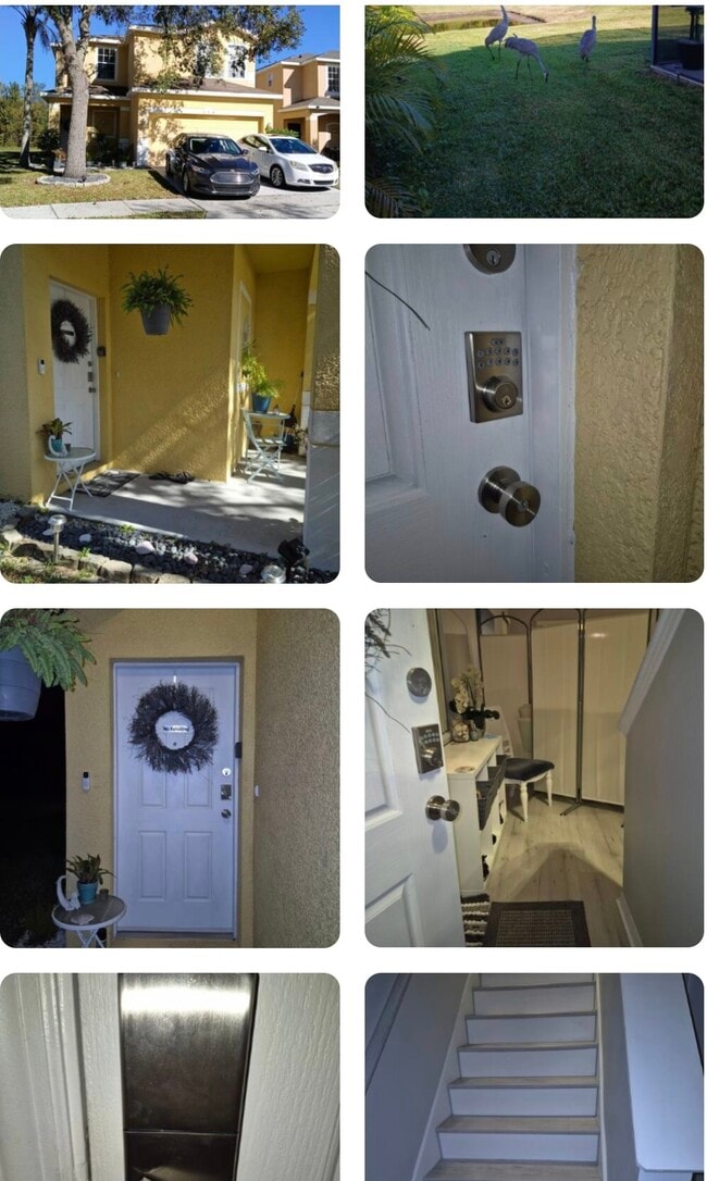 Front of house, front door w/ code, entrance fourier, stairs to right go up. - 278 Blue Jay Way