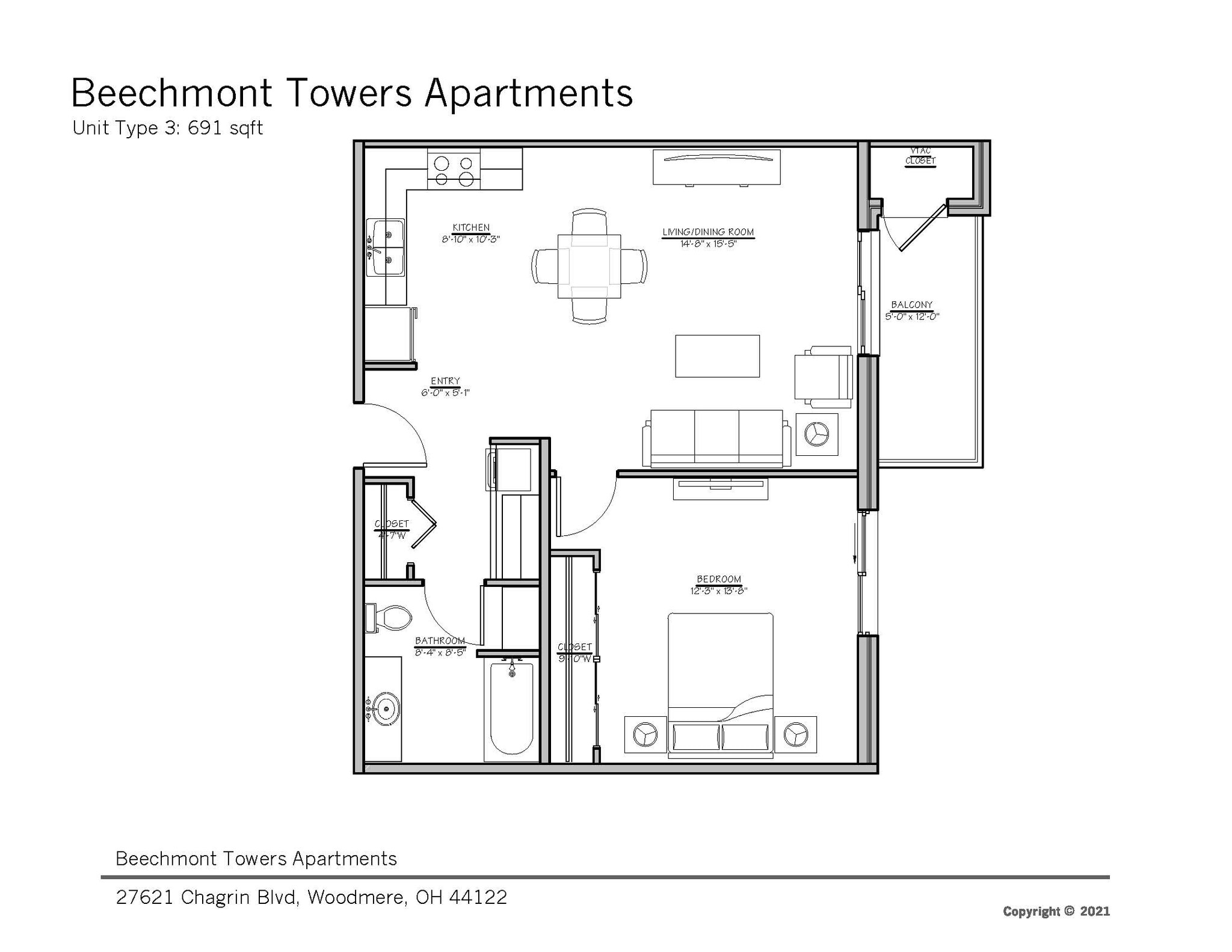 Beechmont Towers – 1 Bedroom 1 Bath Lux