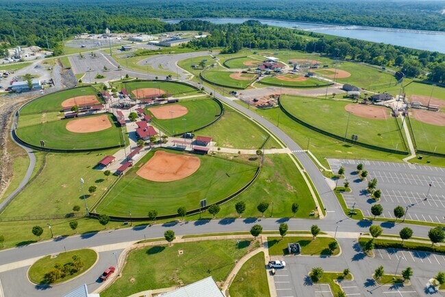 Riverside Park has playing fields, a community center, and amenities serving Benton, Arkansas.