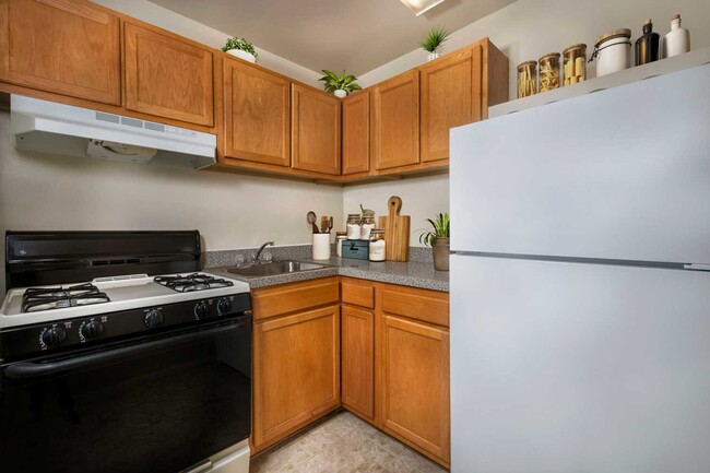 Kitchen with gas range at Top of the Hill Apartments in Temple Hills, MD - Top of the Hill Apartments