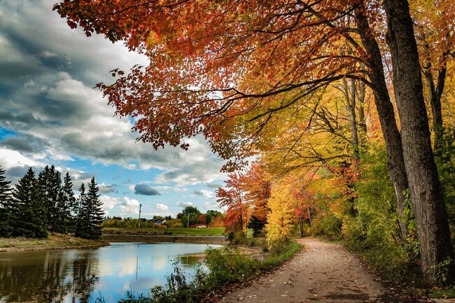 Scenic path along the river in fall.