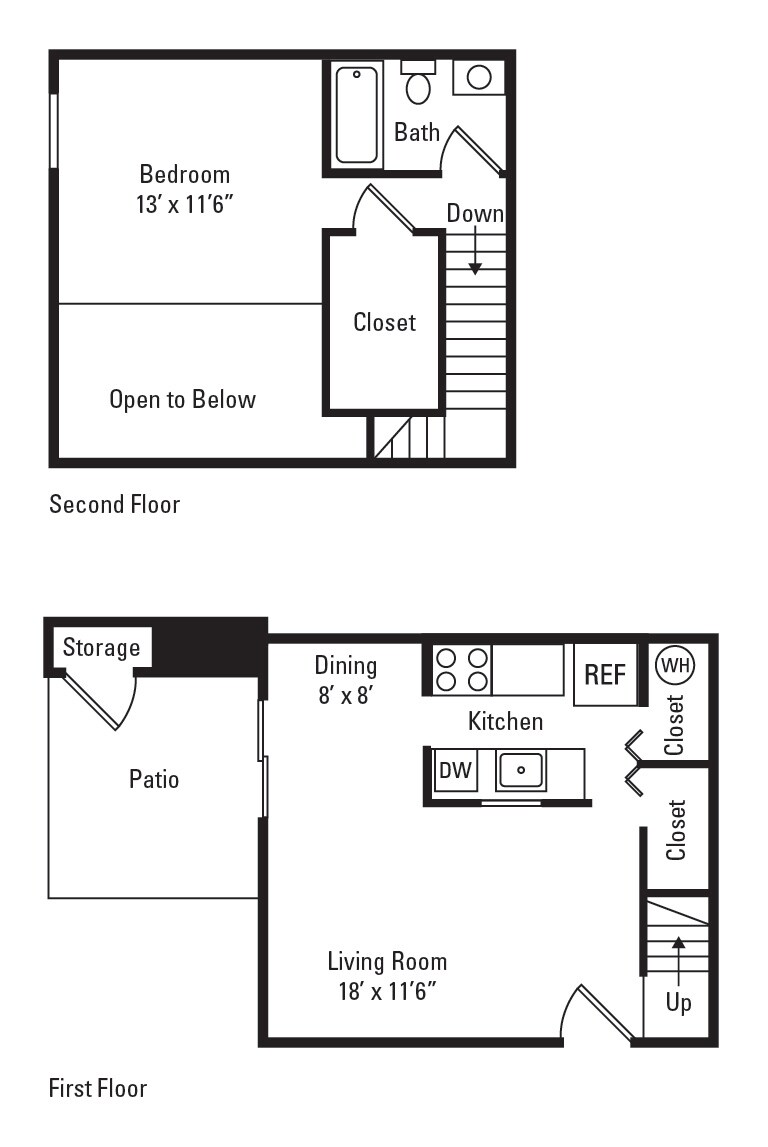 Whitewood Townhome & Loft Apartments – 1 Bedroom, 1 Bath Loft 700 sq. ft.