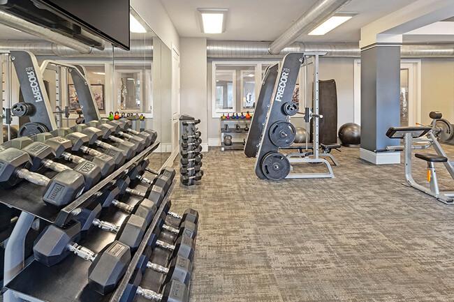 Health club with Precor equipment, Smith machine, cardio suite and free weights to 75 lbs - Silos South End