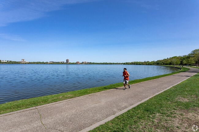 The trails around the lake are a popular exercise spot.