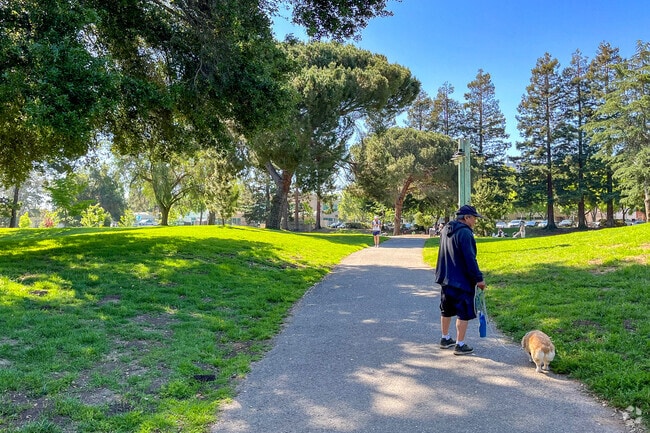 Four legged family member enjoy the morning walk at Cuesta Park in Waverly Park neighborhood.