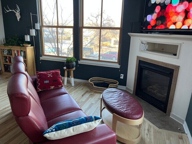 Gas fireplace and leather Stressless sofa - 325 Cherry St