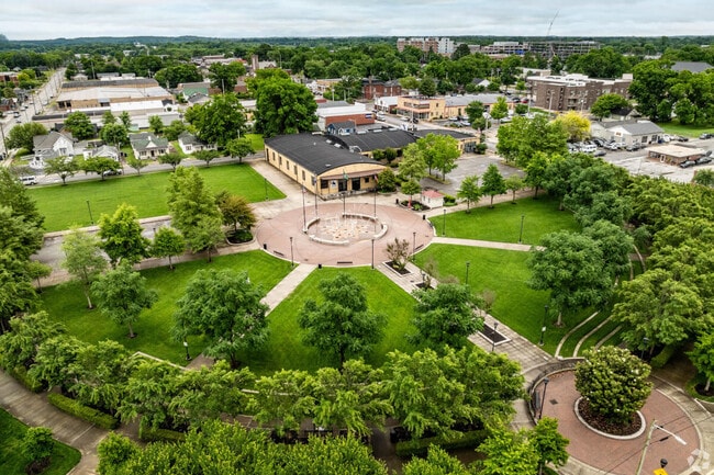An aerial view of Circus Square Park in Downtown Bowling Green.