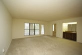 This single-floor residence presents a practical and well-organized layout across several rooms. The living areas are generously sized, featuring neutral-toned carpet throughout and cream-colored walls that create a clean, open atmosphere. Multiple windows fitted with horizontal blinds allow natural light to filter in, and a glass-paneled exterior door in one room provides direct outdoor access. A wet bar or vanity area is conveniently accessible from the main living space, adding a functional touch.

The kitchen is equipped with dark wood cabinetry extending to the ceiling, white appliances including a range, dishwasher, and refrigerator, and a double basin sink. Light hardwood-style flooring ties the space together, and a textured ceiling with overhead lighting completes the utilitarian design.

The bedrooms are carpeted and well-proportioned, with one featuring a wide closet with louvered bi-fold doors and direct access to a full bathroom. The bathrooms include dark wood vanities with light countertops, large mirrors, and classic white tile surrounds in the tub-shower combinations. A secondary bathroom features tile flooring and a single-sink vanity, maintaining a consistent design aesthetic throughout the residence.