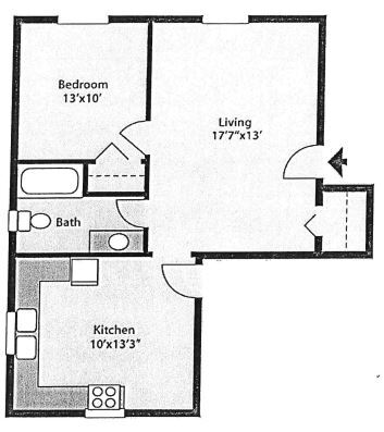 Plano de planta de 1 habitación - Lake Cable Village Apartments