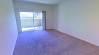This single-floor space offers a clean, functional layout designed with comfort and natural light in mind. The main living area is finished with plush wall-to-wall carpeting that extends throughout, providing a warm and comfortable underfoot experience. Neutral-toned walls and crisp white baseboards contribute to a simple, understated aesthetic that allows for versatile interior styling.

A standout feature of the living area is the large sliding glass door framed by floor-length curtains, which serves as both a design focal point and a practical passageway to the outdoor space. The balcony or patio beyond is enclosed by a slatted fence panel, offering a sense of privacy while still allowing natural light and outdoor views of surrounding greenery to filter in. The abundance of natural light through the glass door brightens the interior, creating an open and airy atmosphere.

The overall ambiance is calm and straightforward, with a well-maintained interior that reflects a move-in ready condition. The single-floor layout ensures easy accessibility throughout the space, making it a practical and welcoming environment suited to a variety of living arrangements.