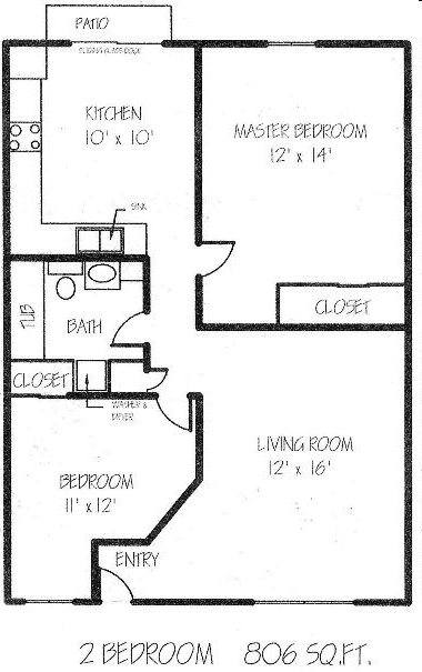 2HAB/1BA Plano de planta - Canal Place Apartments