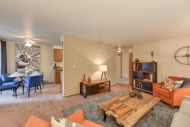 Living Room with View of Dining Area - Kently Pointe Apartments