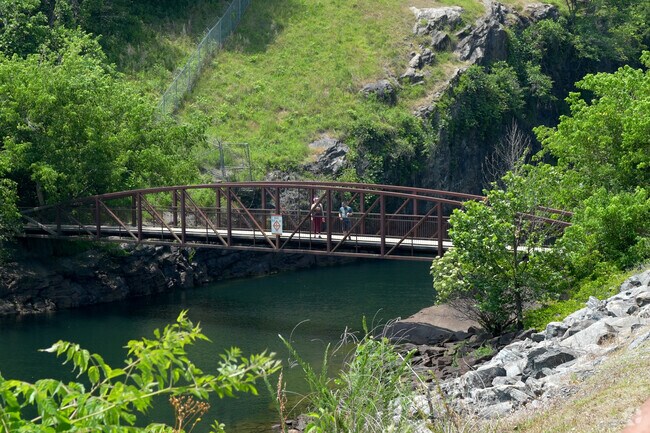 Sugar Hill's sizable footbridge offering great views of the area over Buford Dam.