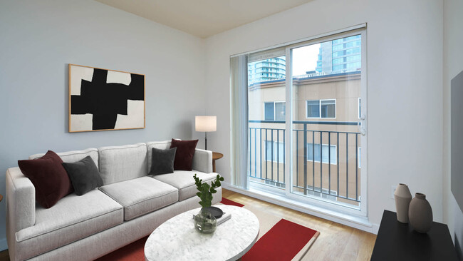 Living Room with Juliet Balcony and Hard Surface Flooring - City Square Bellevue