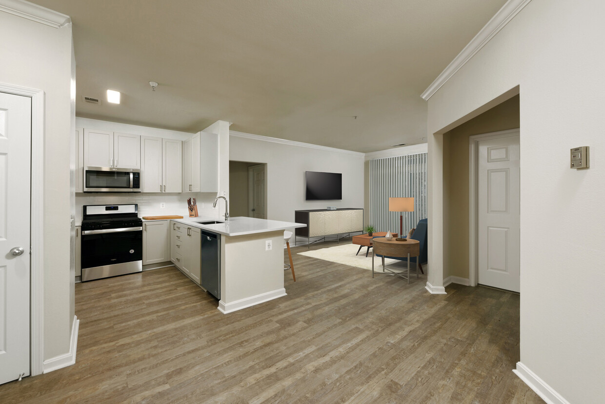 Renovated II kitchen and living areas with hard surface flooring - Avalon at Grosvenor Station