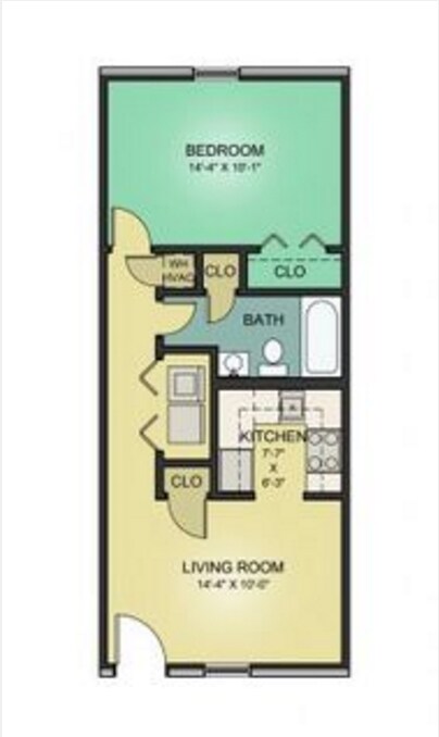 Plano de planta de 1 habitaciones/1 baño - Four Quarters College Station