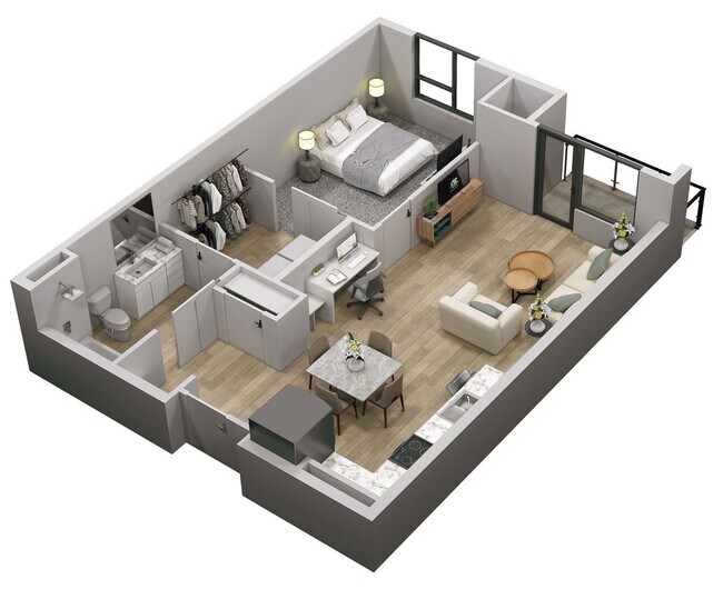 1 Bedroom 1 Bathroom Apartment Floorplan - PowderHaus Apartments & Townhomes