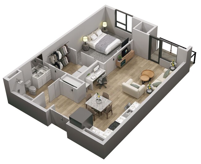 1 Bedroom 1 Bathroom Apartment Floorplan - PowderHaus Apartments & Townhomes