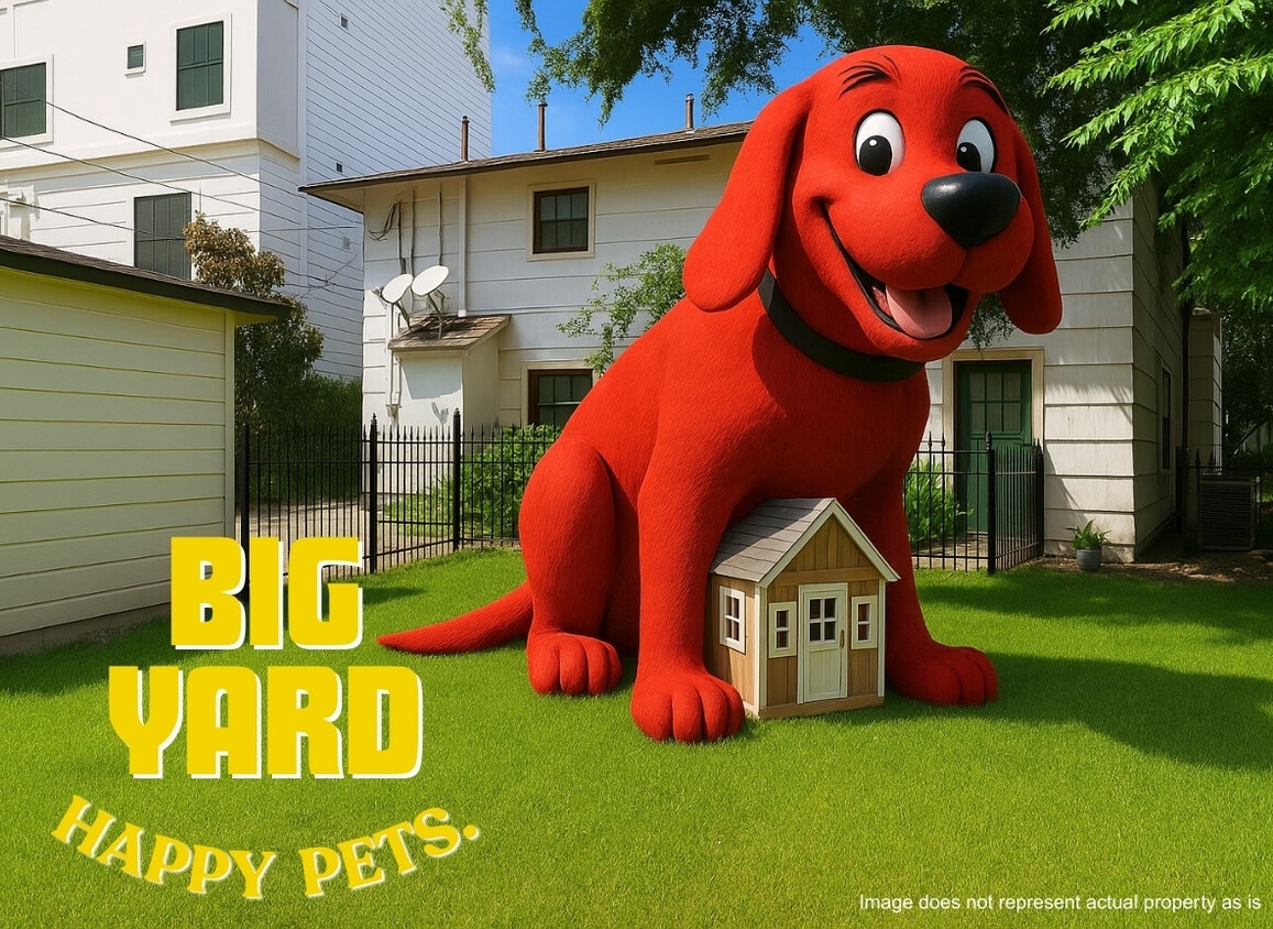 Virtually staged with a giant red pup to show off the fenced yard. Dog not included. - 3911 Law St