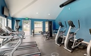 Imagine starting each day in your personal paradise of health and vitality. This stunning 710 square foot fitness center is not just a gym; it's a gateway to your best self. The soaring vaulted ceilings create an inspiring atmosphere, while the calming blue walls evoke the serenity of clear skies, motivating you to reach new heights in your fitness journey.

Flooded with natural light from expansive windows, the space offers breathtaking views that make your workouts feel like a retreat. The carefully curated selection of top-of-the-line equipment caters to every fitness goal, from cardio to strength training. Multiple flat-screen TVs ensure you stay entertained and informed while you exercise.

The facility boasts immaculate, modern bathrooms with sleek fixtures and ample space, providing comfort and convenience. The thoughtful design extends to every corner, with safety features like handrails and non-slip flooring, ensuring a secure environment for all users.

This isn't just a place to exercise; it's a community hub where you can connect with like-minded individuals, share your progress, and motivate each other. The versatile space adapts to your needs, whether you're into high-intensity workouts or prefer a zen yoga session.

Embrace the lifestyle you've always dreamed of – where health, luxury, and community converge. Your journey to a better you starts here, in this exquisite fitness sanctuary.