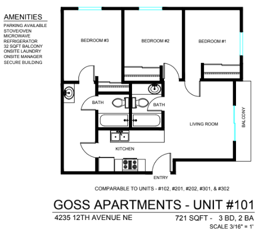 Plano de planta - Goss Apartments