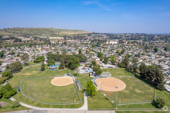 Elevated view of Rimgrove Park in Valinda.