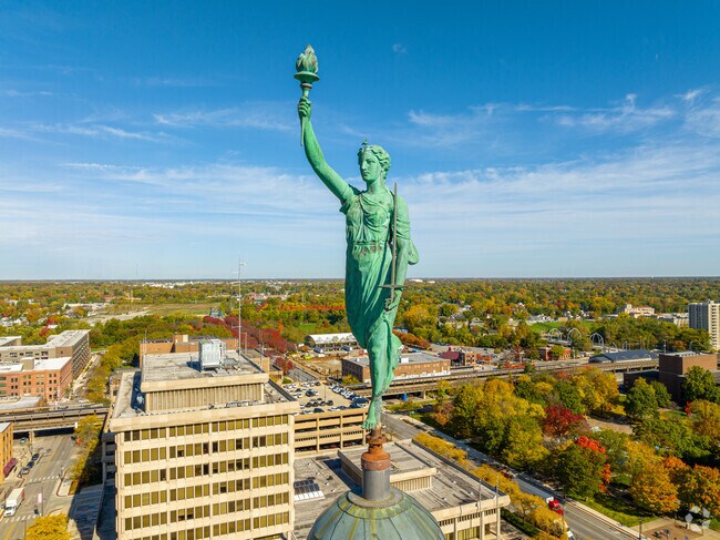 This 14 foot tall statue of Lady Liberty stands atop the Allen County Courthouse.