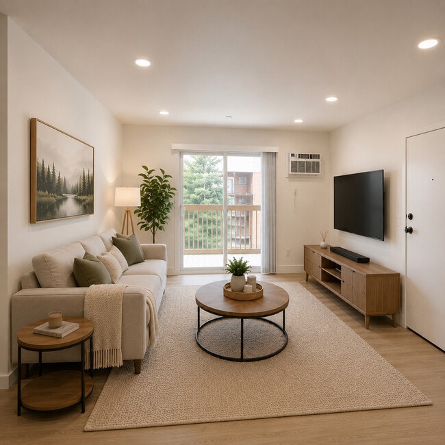 Furnished Living Room with Balcony - Southgate Gardens Apartments