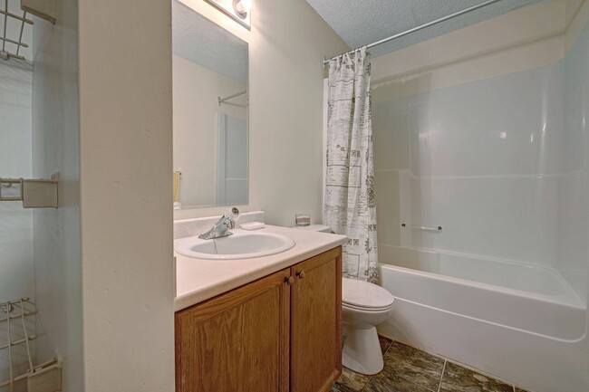 A bathroom with shower, tub, and a mirror above the sink - Sol Terrace