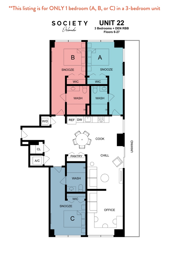 Unit 22_Floors 6-27_D1_RBB - Society Orlando