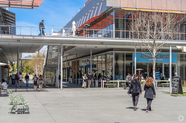 Multi-level storefronts surround a central court yard area at Bishop Ranch City Center.