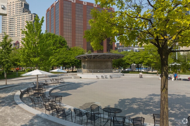 Rosa Parks Circle is located in the heart of Downtown Grand Rapids on Monroe Ave.