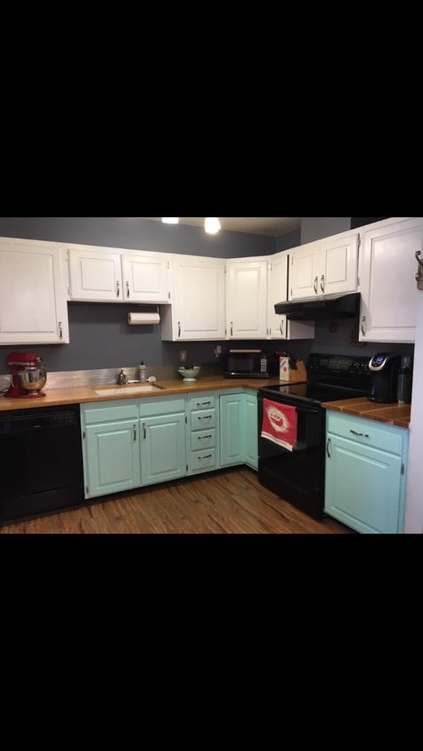 Funky kitchen with new hickory counter tops - 6020 Blackberry St