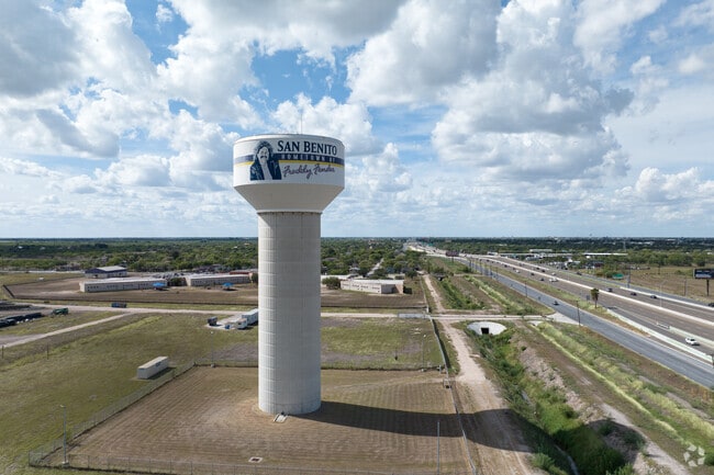 The Freddy Fender Water Tower is a cultural landmark in San Benito.