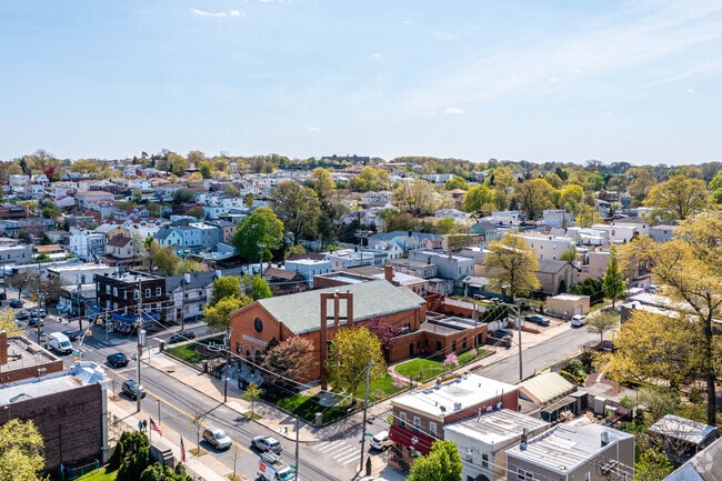 Aerial Overview of the Rosebank section of Staten Island, NY from a Drone.