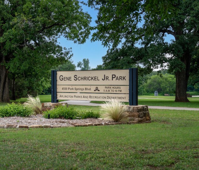 A sign welcoming visitors to Gene Schrickel Jr. Park