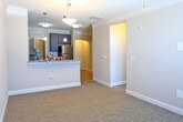 Located at 800 Crawford Street in Portsmouth, Virginia, this single-floor residence offers a thoughtfully designed layout with modern finishes throughout. The open living area features neutral-toned carpet, crown molding, and a ceiling fan, creating a bright and welcoming atmosphere that flows seamlessly into the kitchen. The kitchen is outfitted with dark espresso cabinetry, granite countertops, stainless steel appliances including a refrigerator, electric range, and microwave, and light hardwood-style flooring. A dedicated laundry area with a washer and dryer is conveniently accessible directly from the kitchen. The bedrooms are generously proportioned, each featuring plush carpeting, ceiling fans, and natural light from well-positioned windows with blinds. One bedroom includes a walk-in closet, providing ample storage. The bathroom is finished with tile flooring, a granite-topped vanity with dark wood cabinetry, and a full tub-shower combination. Clean white doors and crisp trim details add a polished touch throughout the unit. The overall aesthetic is contemporary and neutral, offering a comfortable and functional living environment in the heart of Portsmouth.