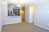 Located at 800 Crawford Street in Portsmouth, Virginia, this single-floor residence offers a thoughtfully designed layout with modern finishes throughout. The open living area features neutral-toned carpet, crown molding, and a ceiling fan, creating a bright and welcoming atmosphere that flows seamlessly into the kitchen. The kitchen is outfitted with dark espresso cabinetry, granite countertops, stainless steel appliances including a refrigerator, electric range, and microwave, and light hardwood-style flooring. A dedicated laundry area with a washer and dryer is conveniently accessible directly from the kitchen. The bedrooms are generously proportioned, each featuring plush carpeting, ceiling fans, and natural light from well-positioned windows with blinds. One bedroom includes a walk-in closet, providing ample storage. The bathroom is finished with tile flooring, a granite-topped vanity with dark wood cabinetry, and a full tub-shower combination. Clean white doors and crisp trim details add a polished touch throughout the unit. The overall aesthetic is contemporary and neutral, offering a comfortable and functional living environment in the heart of Portsmouth.