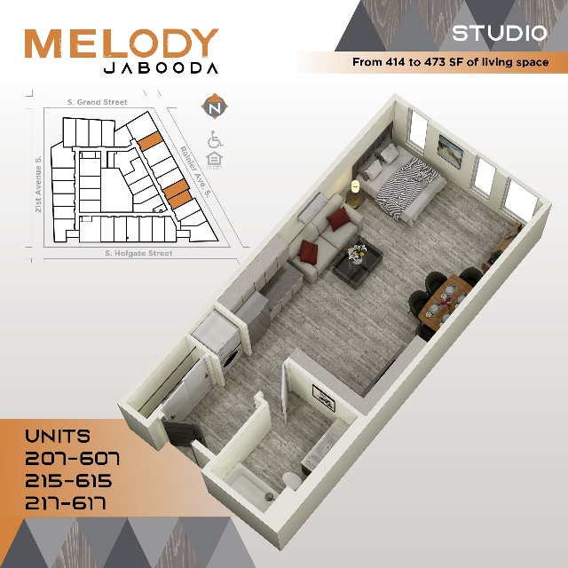 Studio A squared 207-607 215-615 217-617 - Melody Jabooda Apartments