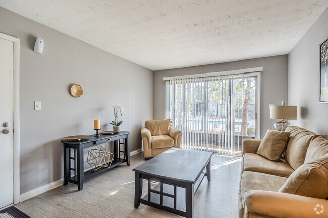 2BR, 1BA - 1,150SF - Living Room - The Flats @ 1885 Apartments