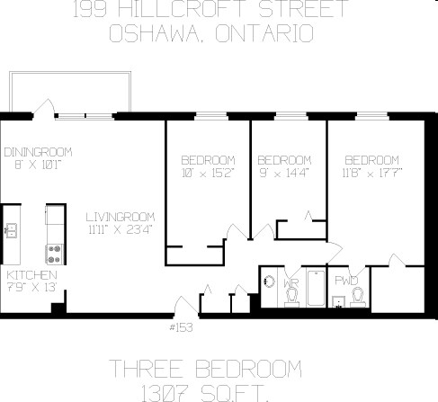 3 chambres/1,5 salle de bain - Park Place Apartments