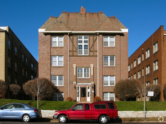 Full front elevation from across Grand Avenue - Grand Heritage Apartments