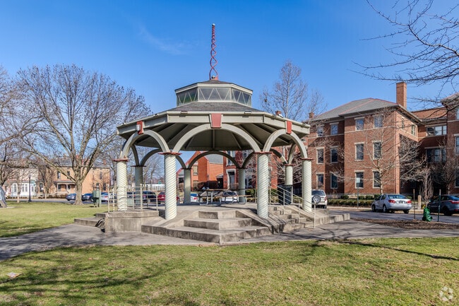 Thurber Park is a half acre street island park that was originally found in 1870.