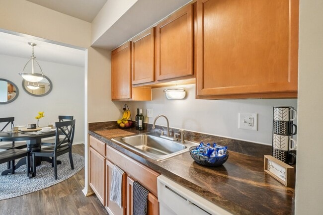 Efficient kitchen at Drawbridge Apartments in Harrison Township, MI. - Drawbridge Apartments East
